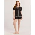 thumbnail image 2 of Joyspun Women’s Short Sleeve Notch Top and Shorts Pajama Set with Blanket Stitching, Sizes XS-3X, 2 of 5