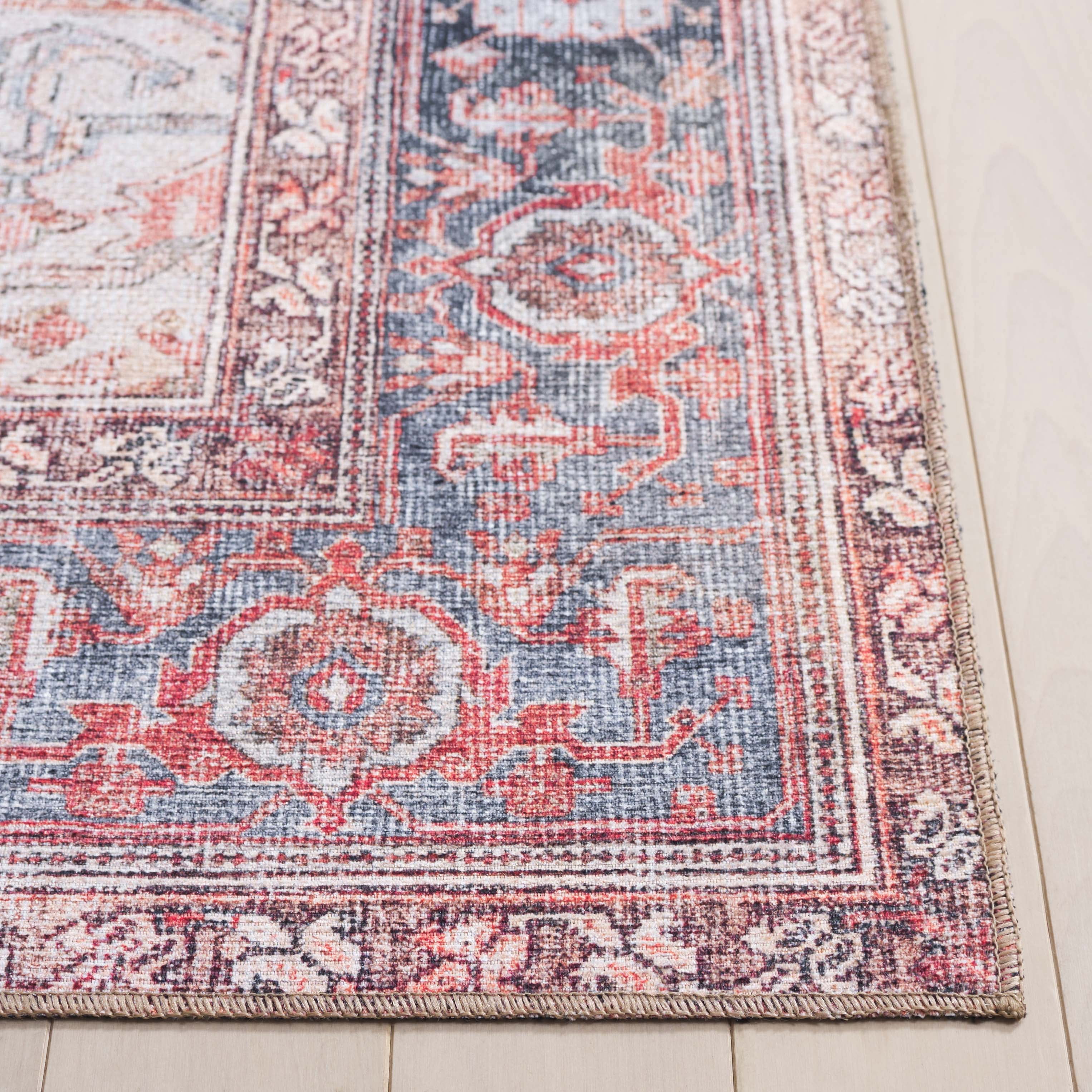 SAFAVIEH Vintage Serapi Neasa Medallion Machine Washable Area Rug, Red Orange/Grey, 5'1" x 7'6"