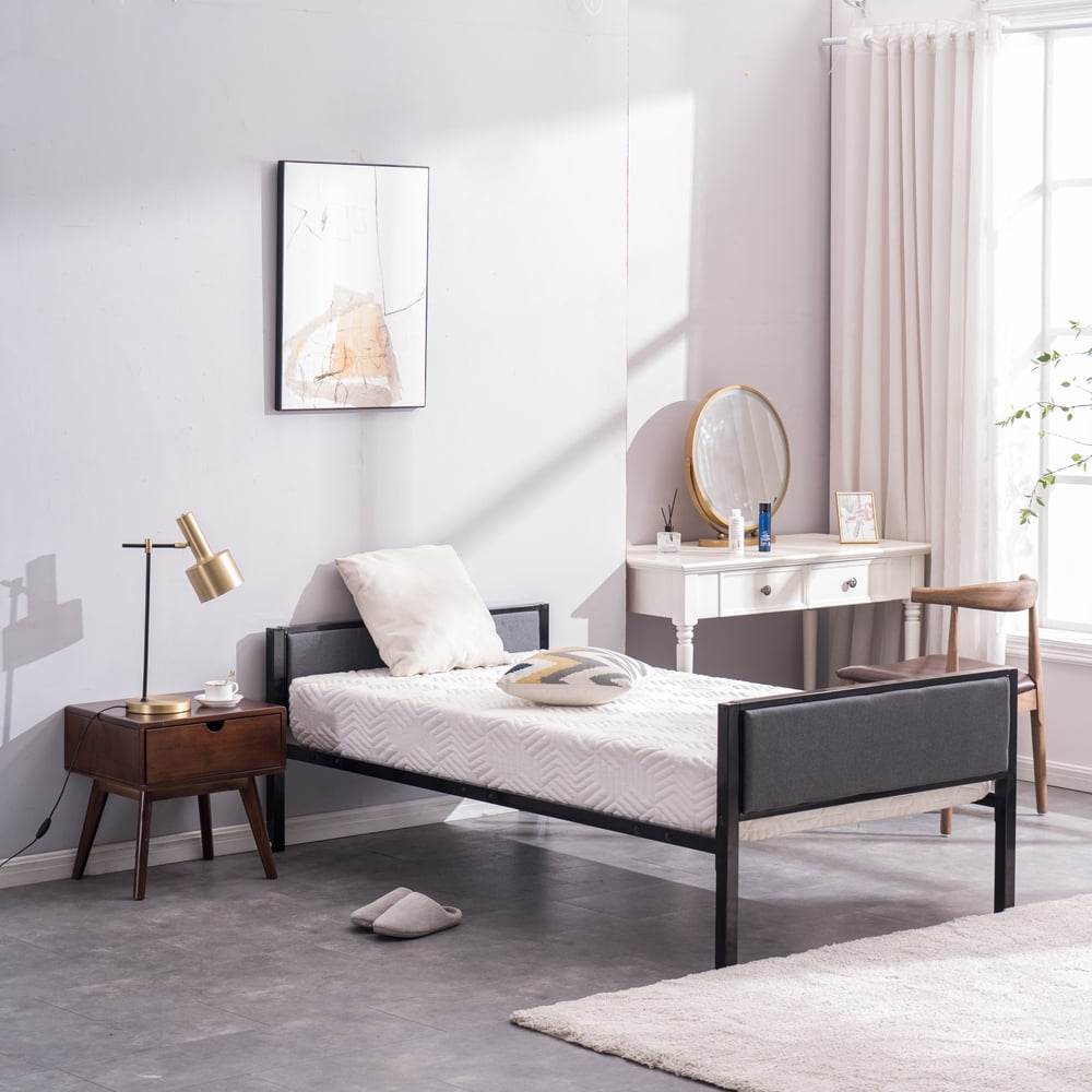 Kepooman Simple Iron Bed Frame, Soft Cover Metal Bed, Twin Dark Gray Kepooman Simple Iron Bed Frame, Soft Cover Metal Bed, Twin Dark Gray