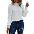 thumbnail image 3 of MAWCLOS Femmes Élégantes Col Rond Tops Dailywear Pull Plissé Blanc M, 3 of 4