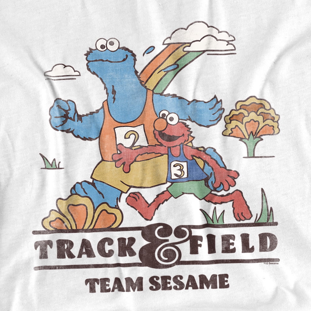 Sesame Street Track & Field Unisex Adult Canvas Brand T Shirt, White, Small