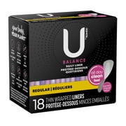 U by Kotex Balance Daily Wrapped Panty Liners, Light Absorbency, Regular Length, 18 Count