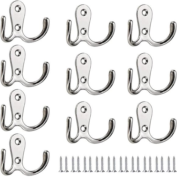 10 Pcs Acsergery Gift Coat Hooks Wall Mounted Clothes Rail Coat Rack Double Prong Hooks Me