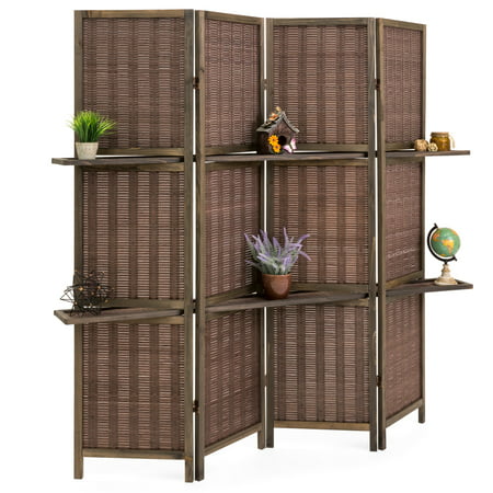 Best Choice Products 4-Panel Woven Bamboo Folding Privacy Room Divider Screen w/ Removable Storage Shelves -
