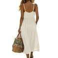 thumbnail image 5 of Ayolanni Sleeveless Women Summer Dresses Button Crew Neck Solid Maxi Slip Dress Ruched Waist Cami Cotton Casual Beach Sundress with Pockets White XL, 5 of 6