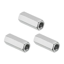 Uxcell M6x1 Pitch 304 Stainless Steel Hex Coupling Nuts, 3 Pcs 25mm / 0.98" Length Coarse Fully Threaded Rod Coupling Nut Studding Connector Fasteners, Silver Tone