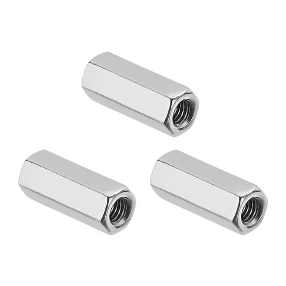 Uxcell M6x1 Pitch 304 Stainless Steel Hex Coupling Nuts, 3 Pcs 25mm / 0.98" Length Coarse Fully Threaded Rod Coupling Nut Studding Connector Fasteners, Silver Tone