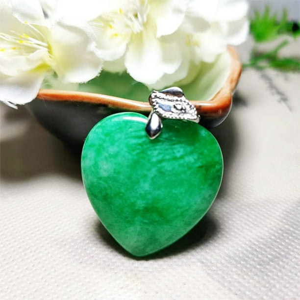 kurtrusly Beautiful And Elegant Green Jade Heart Necklace Pendant Made With Jade Gifts Comfortable To Wear silver 1Set