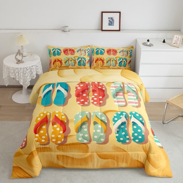 Erosebridal Marine Beach Bedding Full Comforter Set, Slipper Down Comforter, Summer Holiday Decor, Reversible