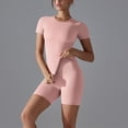 thumbnail image 6 of 2 Piece Workout Sets for Women Tight Short Sleeve Shirt Gym Biker Shorts Outfits Matching Set Sweatsuits, 6 of 7