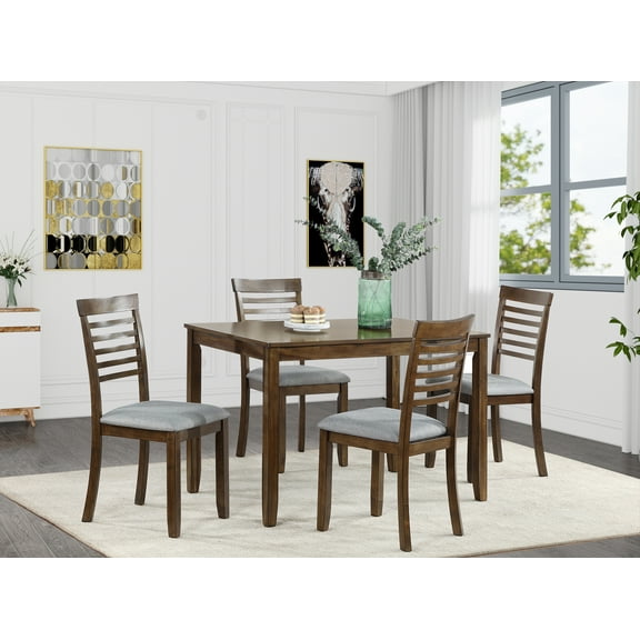Kitchen Sets 5 Piece Modern Dining Set, Rectangular Wooden Dining Table with 4 Upholstered Chairs for Kitchen, Dining Room, Walnut,Dining Sets