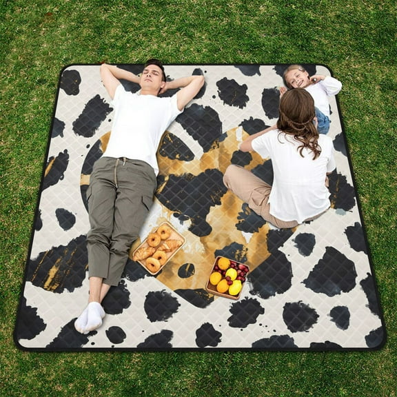 Leopard Skin Heart Beach Blanket Outdoor Picnic Blanket 78"x 78" Waterproof Foldable for Beach Camping Travel Hiking Grass Lawn Park