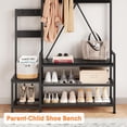 thumbnail image 4 of Parent-Child Hall Tree with Bench, Industrial Coat Rack & Shoe Storage with Removable Hooks, 4 of 8