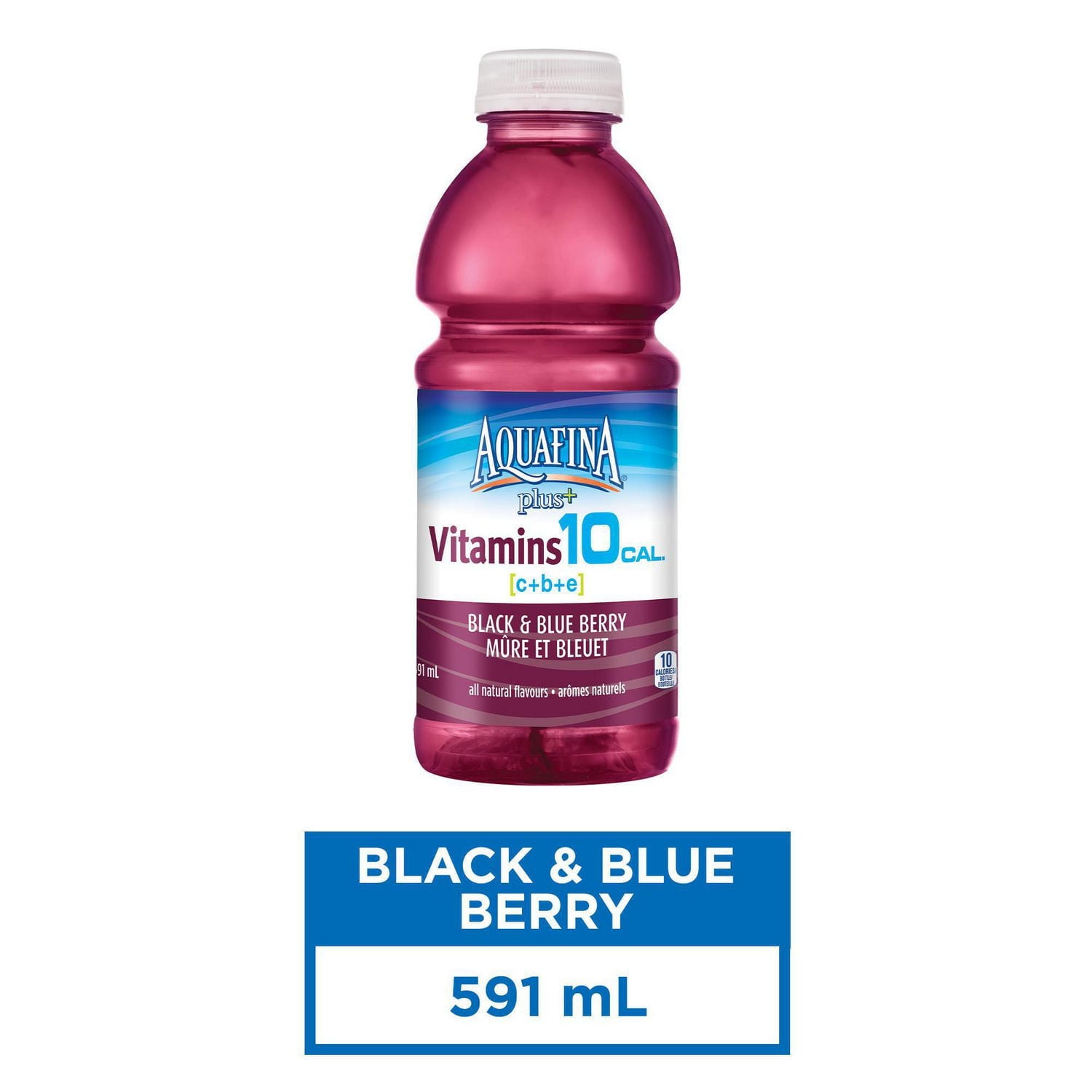 Aquafina Plus+ Vitamines Baies Noires et Bleues Eau Enrichie en Vitamines 591 mL, Bouteille 591mL