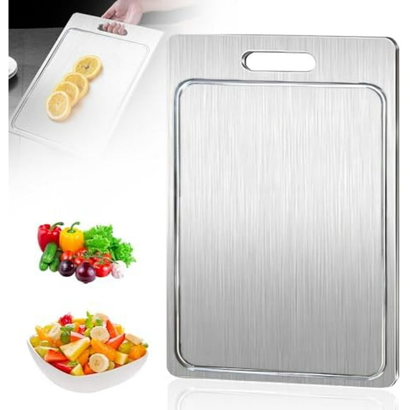 Titanium Cutting Boards for Kitchen, 2024 New Brushed Cutting Board Stainless Steel Cutting Board, Premium Double-Sided Chopping Boards for Dishwasher Meat Fruit & Vegetable (14.2 * 9.9in) Silver 18"L