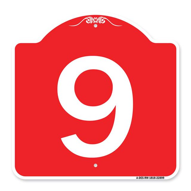 SignMission A-DES-RW-1818-22899 18 x 18 Po Signe de la Série Designer - Signe avec le Numéro 9&44; Rouge & Blanc