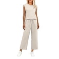 thumbnail image 3 of SROBPTY Womens Set Solid Crew Neck Sleeveless Top with Pockets Loose Long Pants Outfits for Casual Wear, 3 of 5