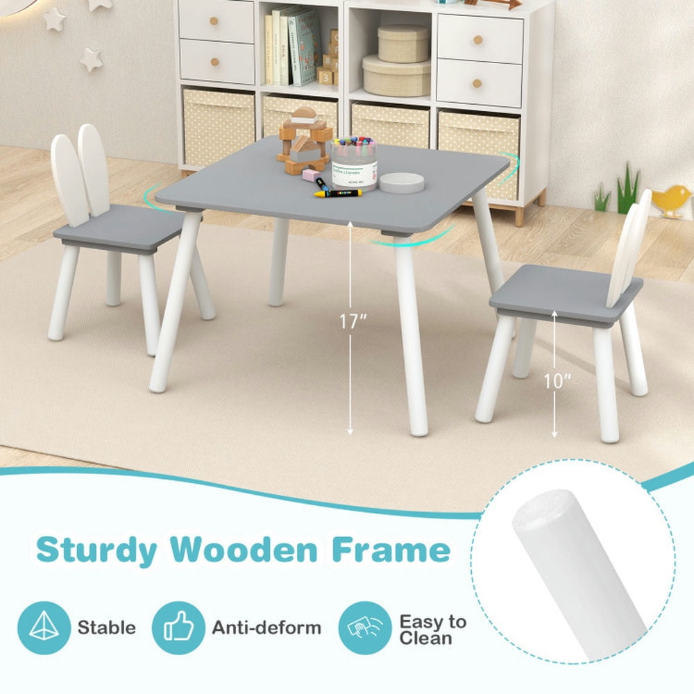 Topcobe 3 Pieces Kids Table and Chairs Set for Arts Crafts Snack Time, Toddler Chair and Table Set-Gray