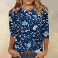 thumbnail image 6 of HLKJKLS Long Sleeve Shirts For Women 3/4 Sleeve Spring Print Round Neck Loose T Shirt Fashion Polyester Spandex Casual Blue S-3Xl, 6 of 7