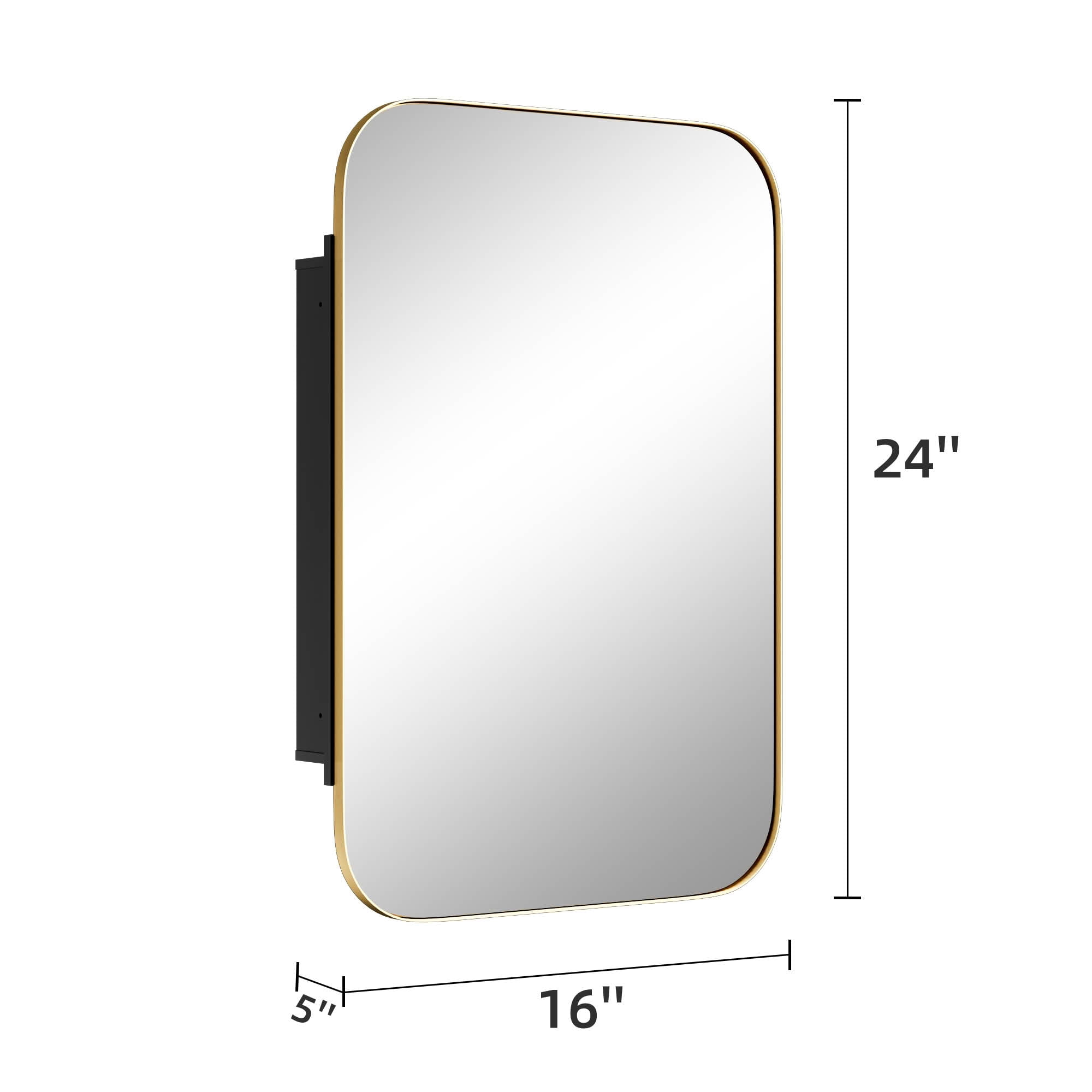 MAYEERTY 24x16x5 Inch Gold Metal Round Corner Rectangular Medicine Cabinet for Bathroom