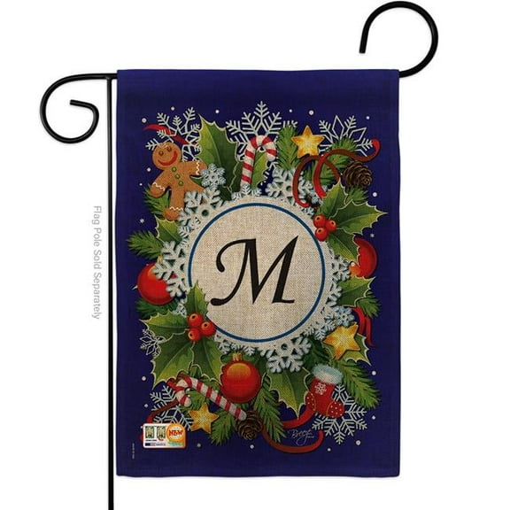 Breeze Decor BD-WT-G-130091-IP-DB-D-US12-BD 13 x 18.5 in. Winter M Initial Burlap Wonderland Impressions Decorative Vertical Double Sided Garden Flag
