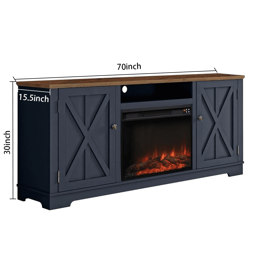 70" TV Stand with 26" Electric Fireplace-Navy