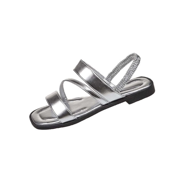 Sandalias Planas con Correas de Tobillo Sandalias de Espalda Elásticas de Pie Abierto de Tamaño Más de las Mujeres, Zapatos de Verano Casuales de Suela Suave para la Playa Y el Uso Diario