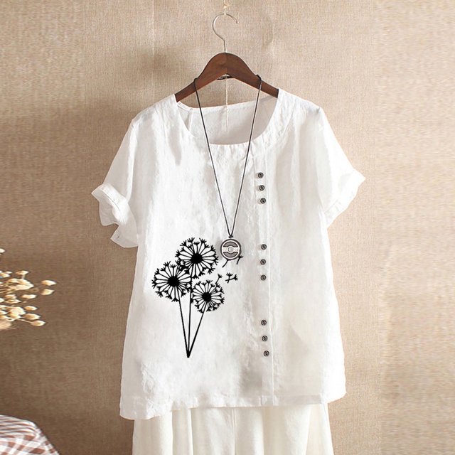 Babysbule Hauts pour Femmes en Liquidation Mode Été Ample Imprimé Col Rond T-Shirt Manches Courtes Blouse Décontractée