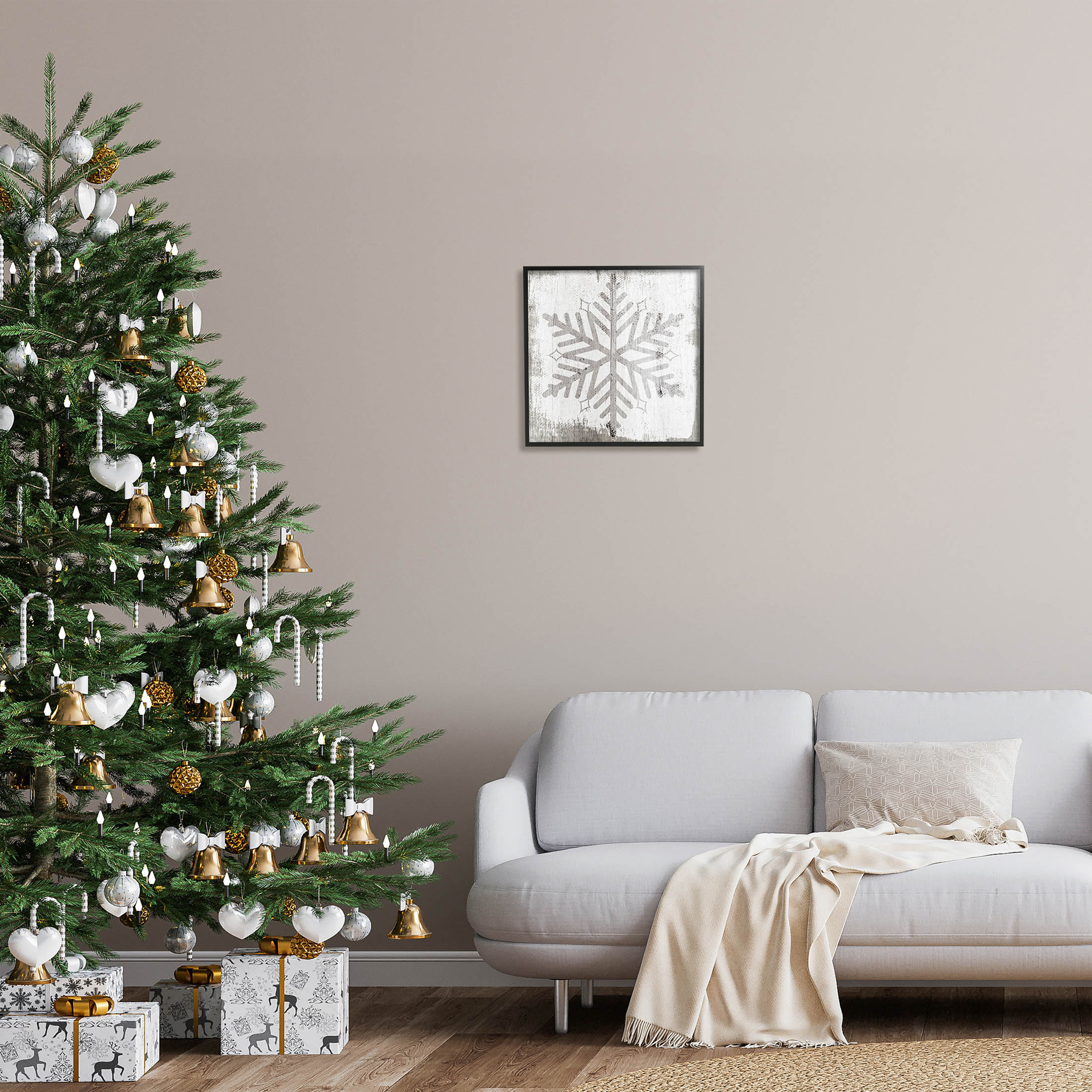 Winter Nature Snowflake Shape Holiday Graphic Art Black Framed Art Print Wall Art