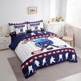 thumbnail image 3 of Manfei Ice Hockey Boy Twin Bedding Sets 7-Piece, Teens Sports Theme Bedding Comforter Set, Geometric Honeycomb Sheet Sets, Ultra Soft Room Decor, 3 of 8