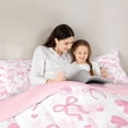 thumbnail image 4 of Manfei Pink Bow Love Heart Tie Dye Full Size Comforter Sets, Cute Cartoon Bedding Sets for Girls Women, Pink Reversible, 3pcs, 4 of 6