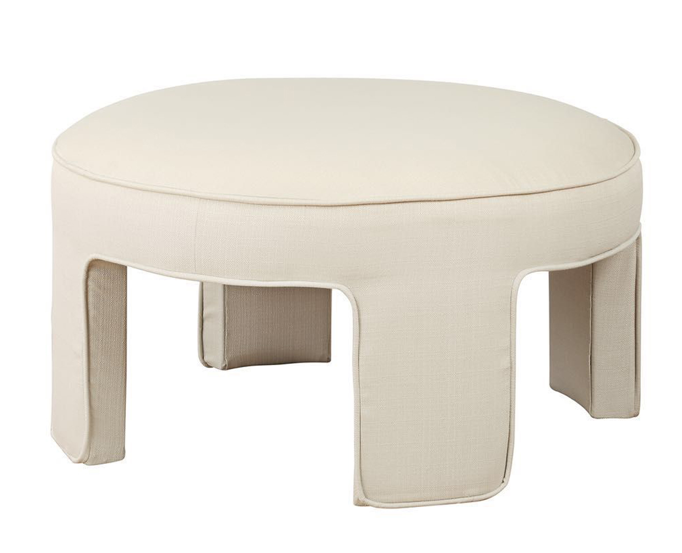 Round Fabric Upholstered Wooden Ottoman with 4 Leg Support, Cream, Set