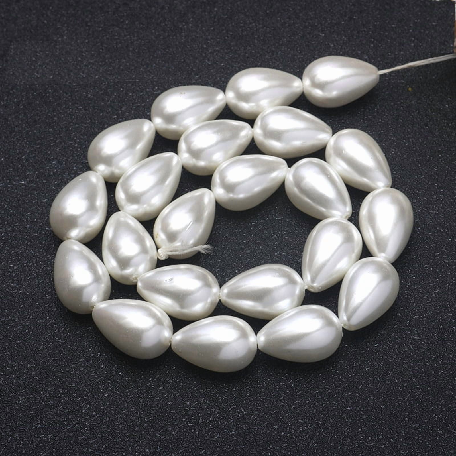 Electroplate Shell Pearl Beads Strands Drop White 25x16mm Hole: 1~1.2mm about 15~16pcs/strand 15~15.7 inch DIY