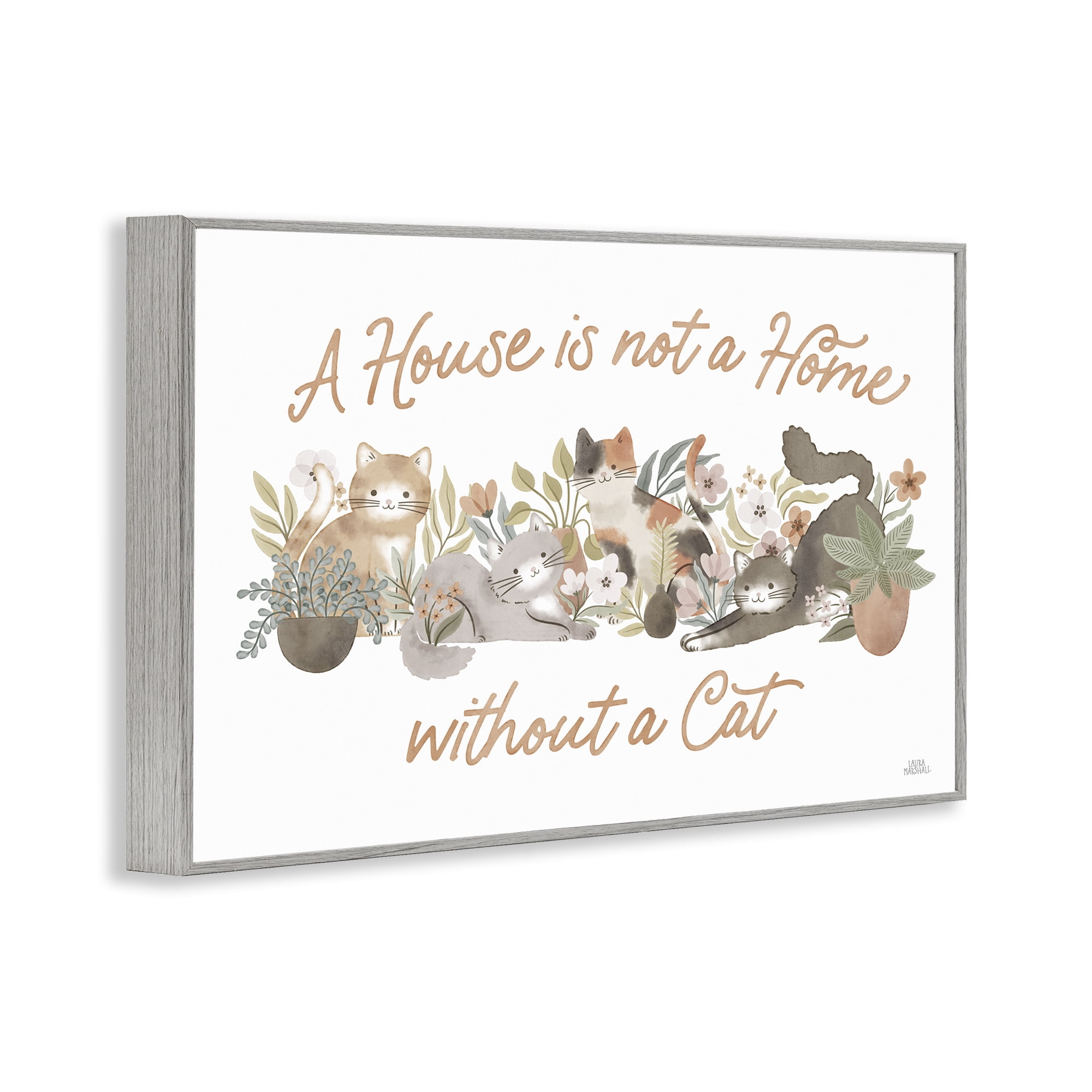 Stupell Industries Cozy Cats & Plants Phrase Animals & Insects Painting Gray Framed Art Print Wall Art, 30 x 20