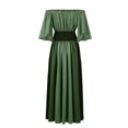 thumbnail image 4 of Robes pour Femmes Mode Rétro Collision Slim Manches Volantes Costumes d'Halloween Grandes Ourlets Robes une Épaule, Vert Foncé/3TG, 4 of 4