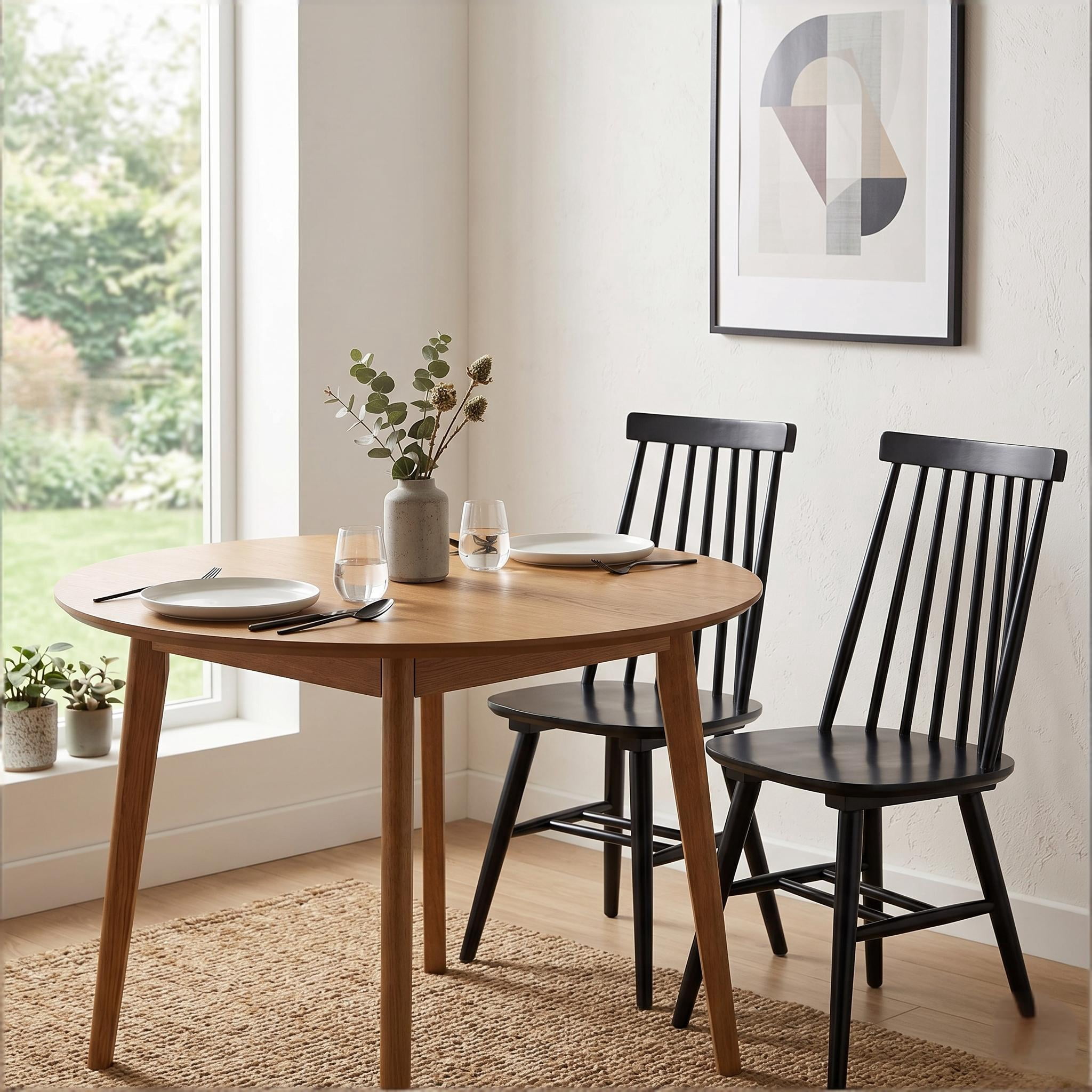 Windsor Dining Chairs Set of 2, Solid Wood Back Kitchen Chairs, Classic Farmhouse Dining Room Chairs for Kitchen, Dining Room, Living Room（Black）
