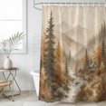 thumbnail image 2 of Small Stall Shower Curtain 36x72 Inch Narrow Half Size Fall Forest Bath Curtains Bathroom Decor, Autumn Vintage Pine Trees Cabins Mountains Waterproof Fabric Shower Curtain Set with Hooks 36 Inch, 2 of 7