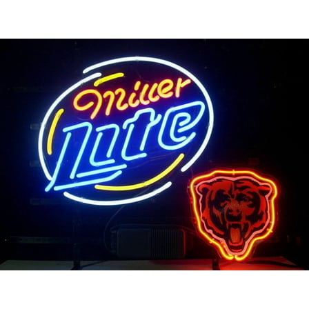 Queen Sense 20"x16" For Chicagos Sports Team Bears Millers Lite Neon Sign Man Cave Handmade Neon Light 120MLLV3CBTLB