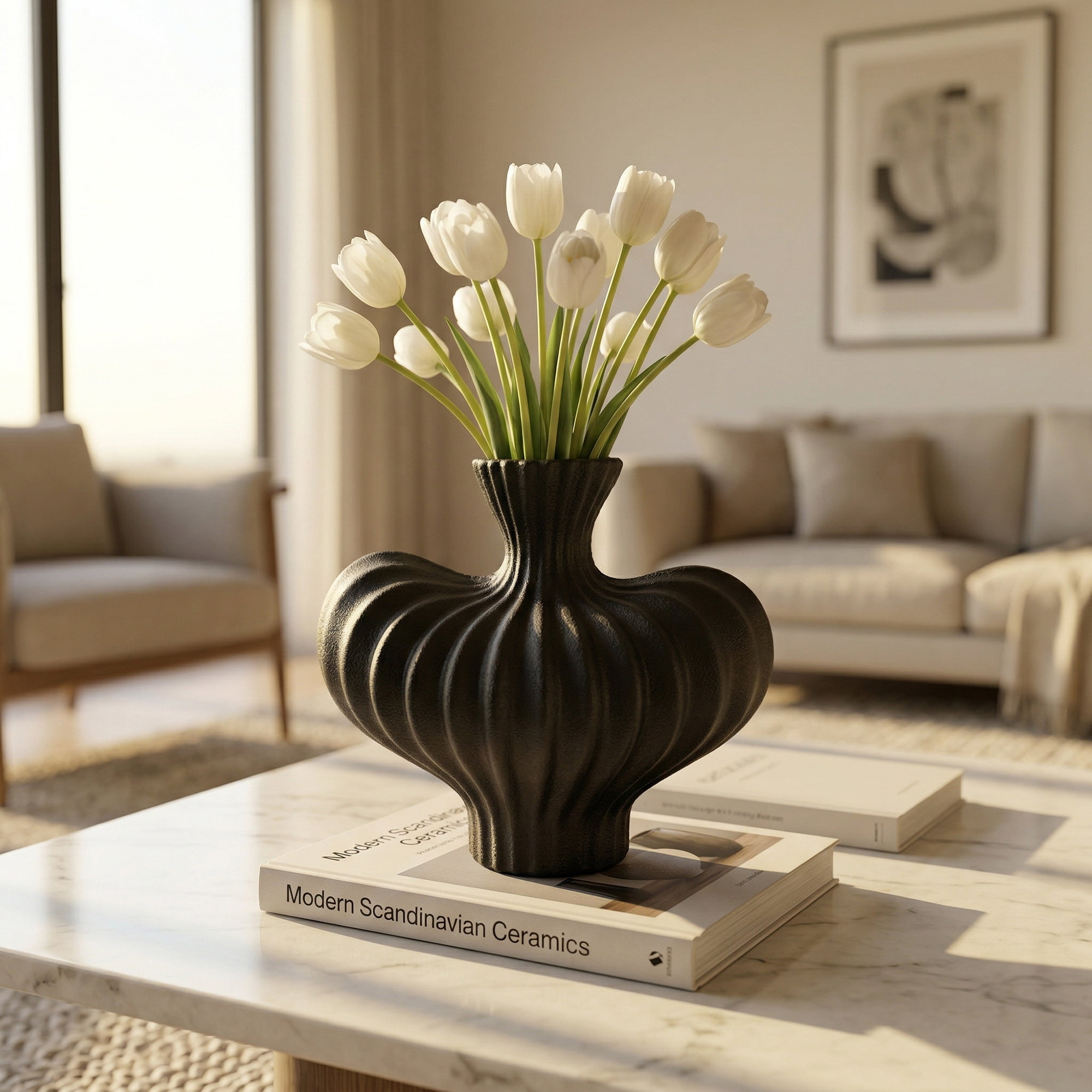 Unique Bargains Geometric Composite Plastic Flower Vase Black 10"L x 10"W x 9.3"H