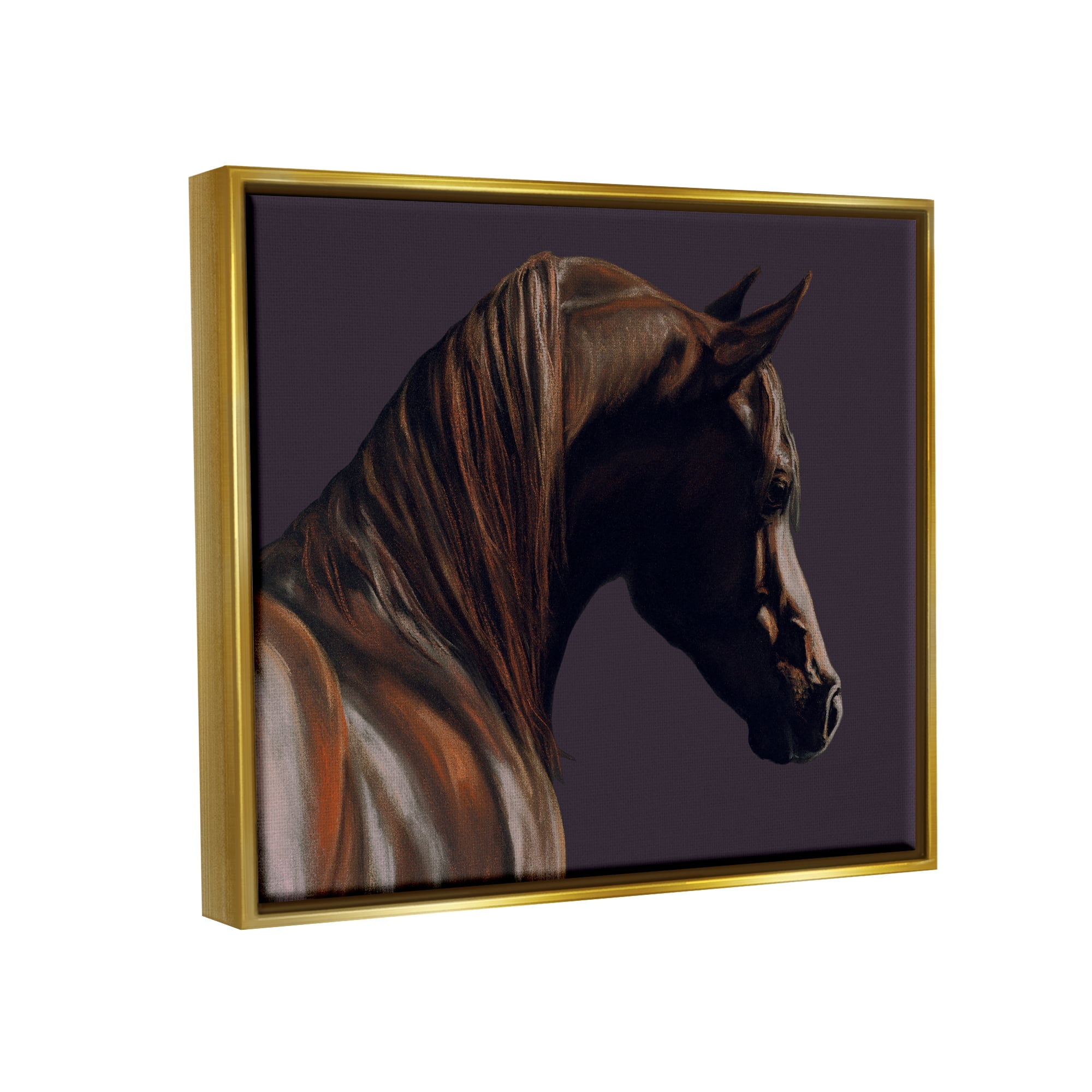 Stupell Industries Dark Horse Animal Portrait Animals & Insects Painting Gold Floater Framed Art Print Wall Art