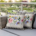 thumbnail image 4 of Blue Pink Floral Pillow Covers 2 Pack Spring Summer Botanical Linen Black Plaid Pillowcase Waterproof Outdoor Throw Pillow Cover for Patio Garden Square Cushion 18”x18”, 4 of 9