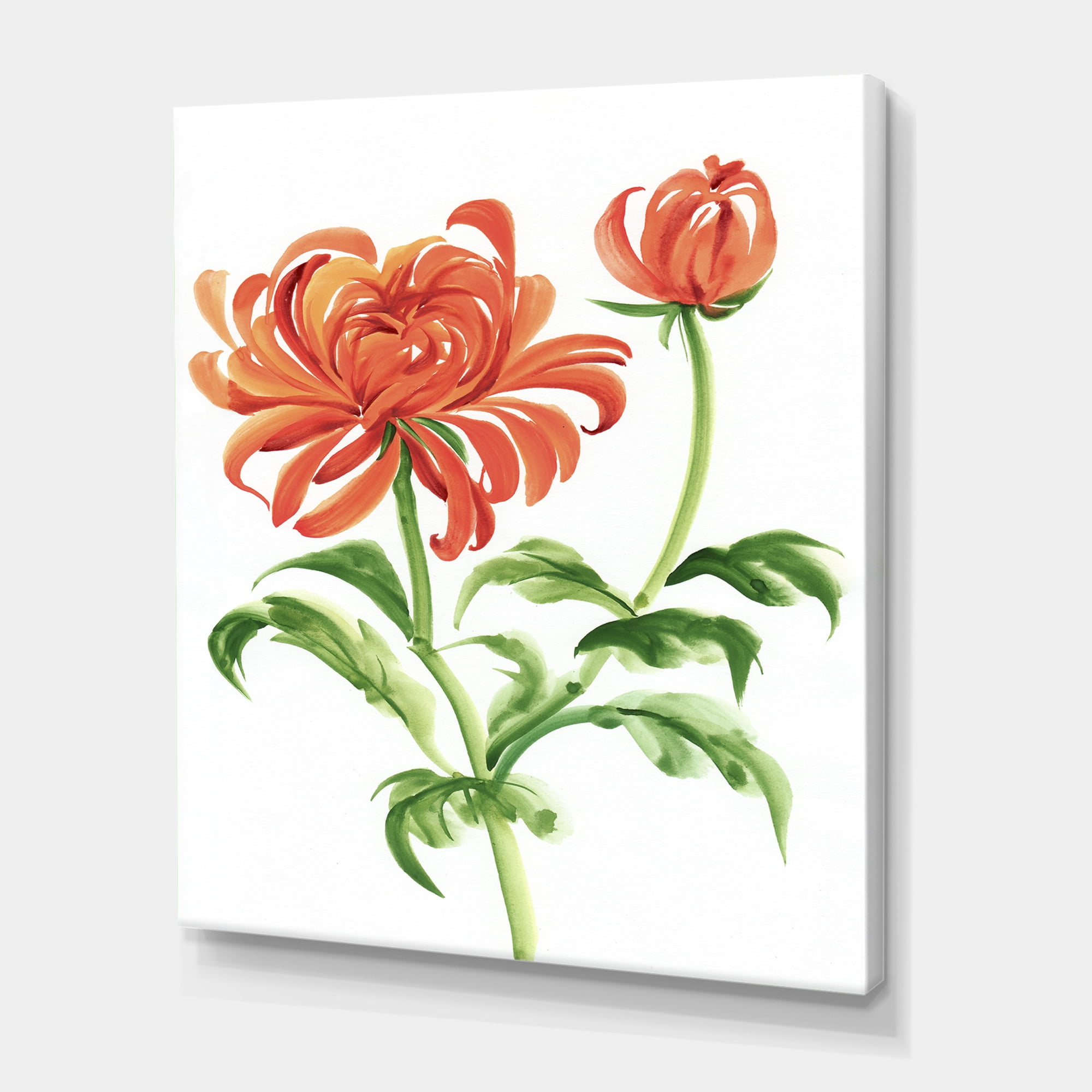 Ancient Orange Chrysanthemum Flower 16 in x 32 in Painting Canvas Art Print, by Designart