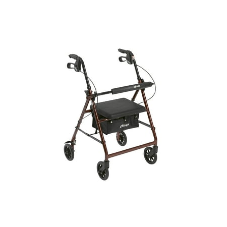 Drive Medical Aluminum Rollator Walker Fold Up and Removable Back Support Padded Seat 6 Wheels Red