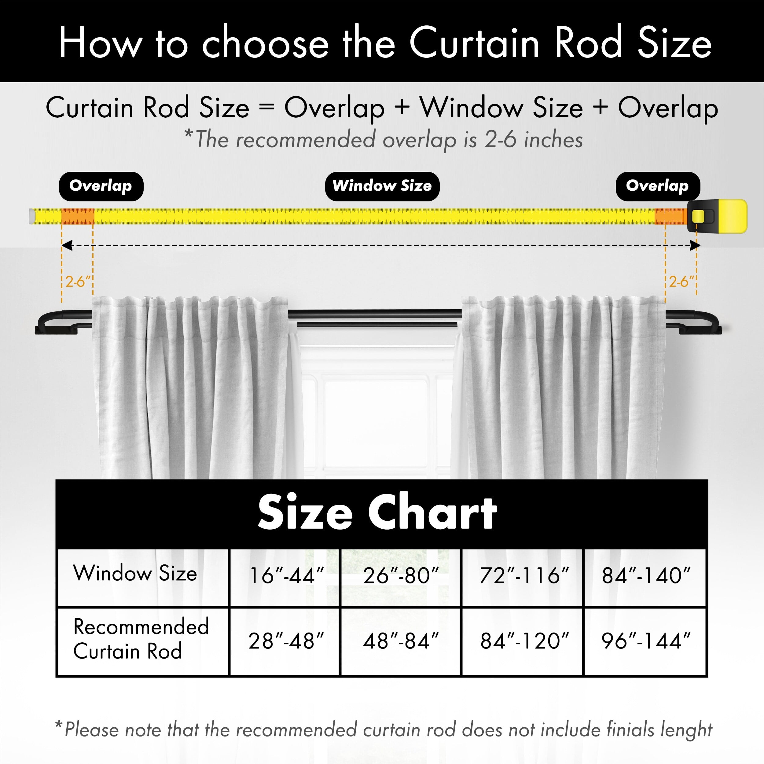 MERIVILLE 1" Double Wraparound Curtain Rod Set, Adjustable 28–48 Inches, Blackout Design, Black