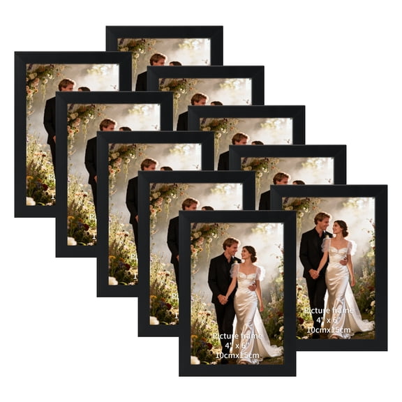(10 pack)4x6 Picture Frames, Rustic Photo Frame for Tabletop or Wall Display, Black