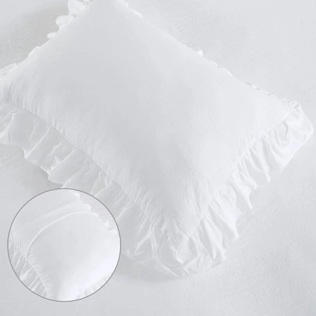 HOMERRY White Ruffle Pattern Duvet Cover Queen Size 3PCS Soft Washed Microfiber Fabric，90x90 in
