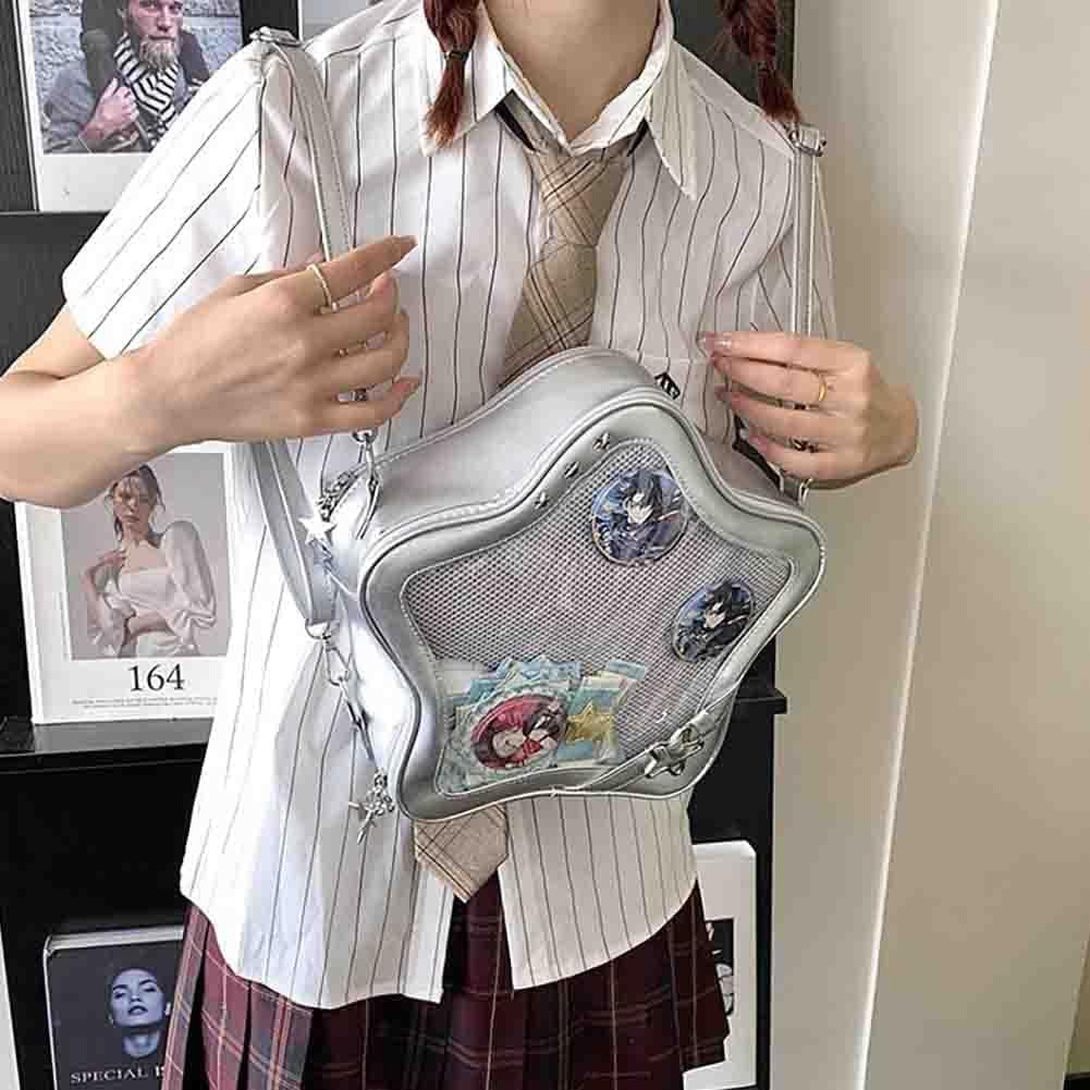 Baguery Ita Bag Star Shaped Purse - PU Leather Cute Clear Crossbody Bag, Kawaii Pin Display Shoulder Bag (Bare Bag)​