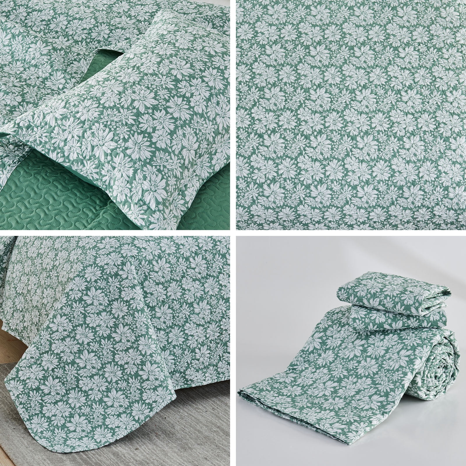 Gogreen Luxury Printed Quilt Set King Size, Lightweight Comforter Set, Oversized Bedspread Coverlet Quilted Bedding Set, with 2 Matching Pillowcases, for All Season