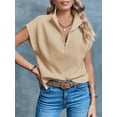 thumbnail image 3 of Womens Short Sleeve Cropped Knit Tops Half Zip Cap Sleeve Lightweight Oversized Sweater Vest, 3 of 5