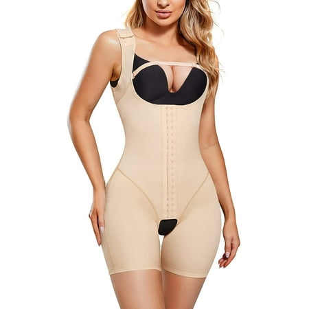 

Gotoly Shapewear for Women Tummy Control Fajas Full Body shaper butt lifter Open Bust Bodysuit for Waist Trainer Shorts(Beige Large)